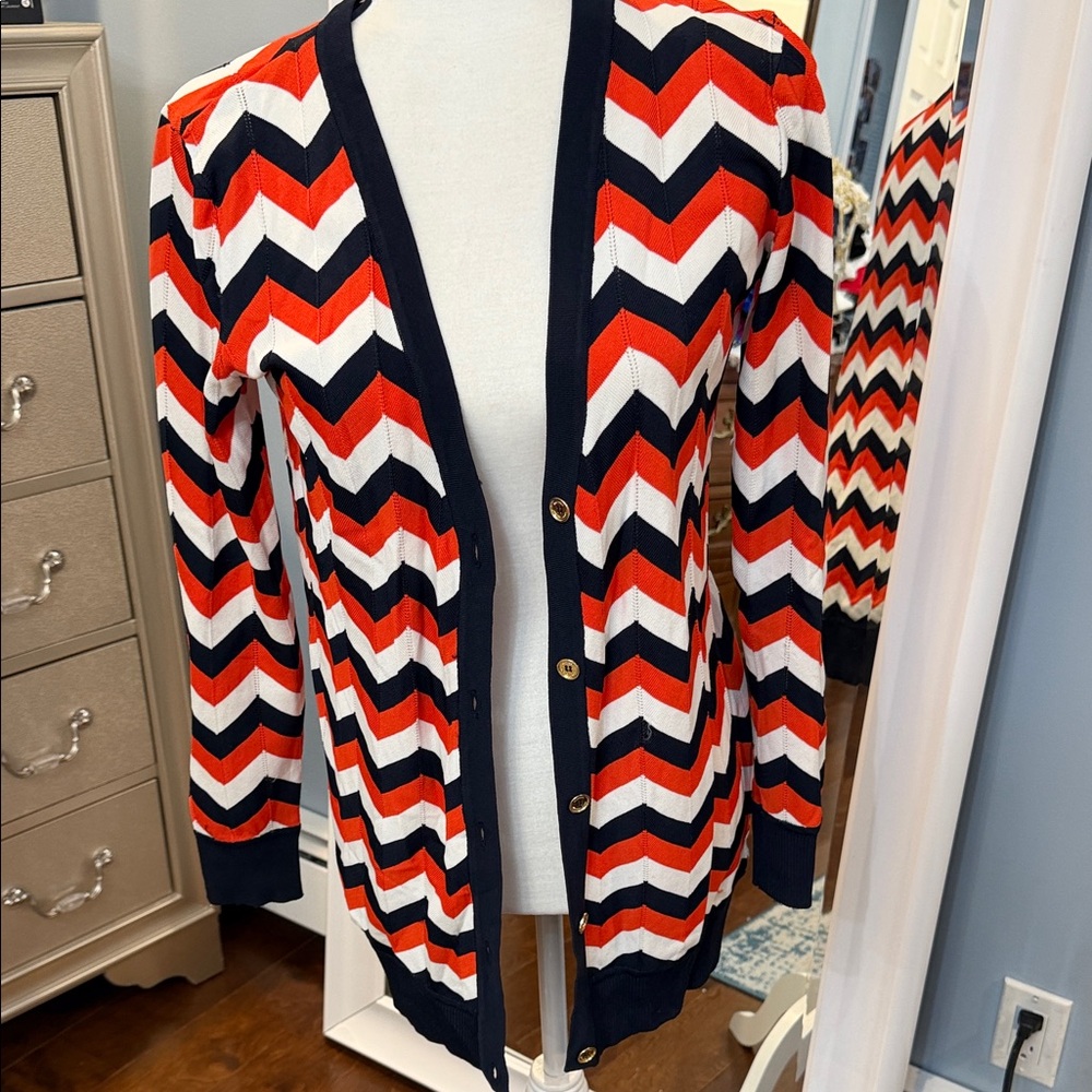 MICHAEL Michael Kors Red and Black Chevron Cardigan
